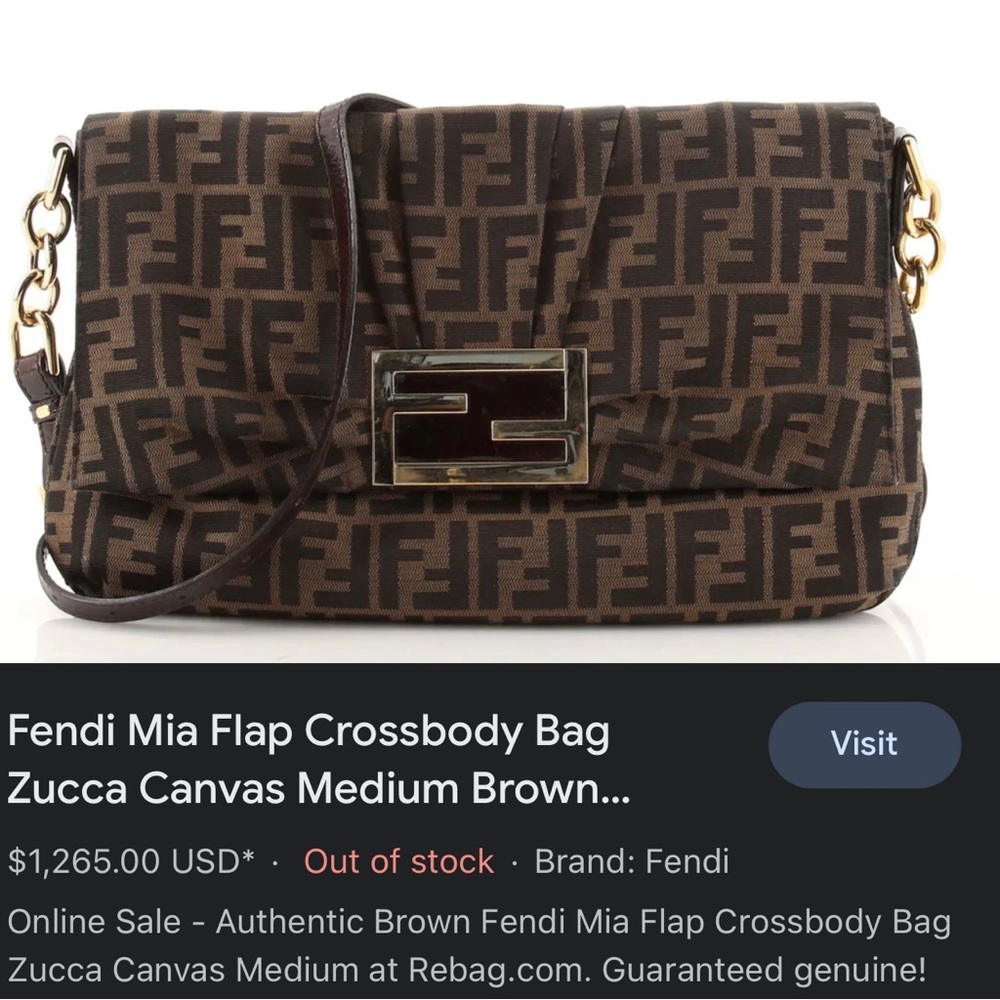 Authentic Brown Fendi Mia Flap Crossbody Bag Zucca Canvas Medium.